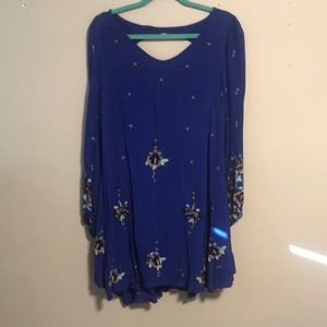FREE PEOPLE Blue Pocketed Embroidered Long Sleeve